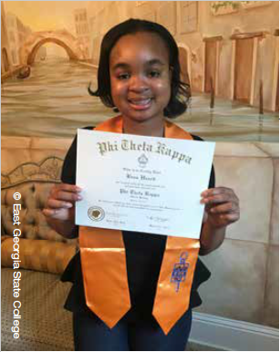 Brea Heard, a student in the East Georgia State College Choice program, was inducted into Phi Theta Kappa, an academic honor society for the top students across the entire campus. 