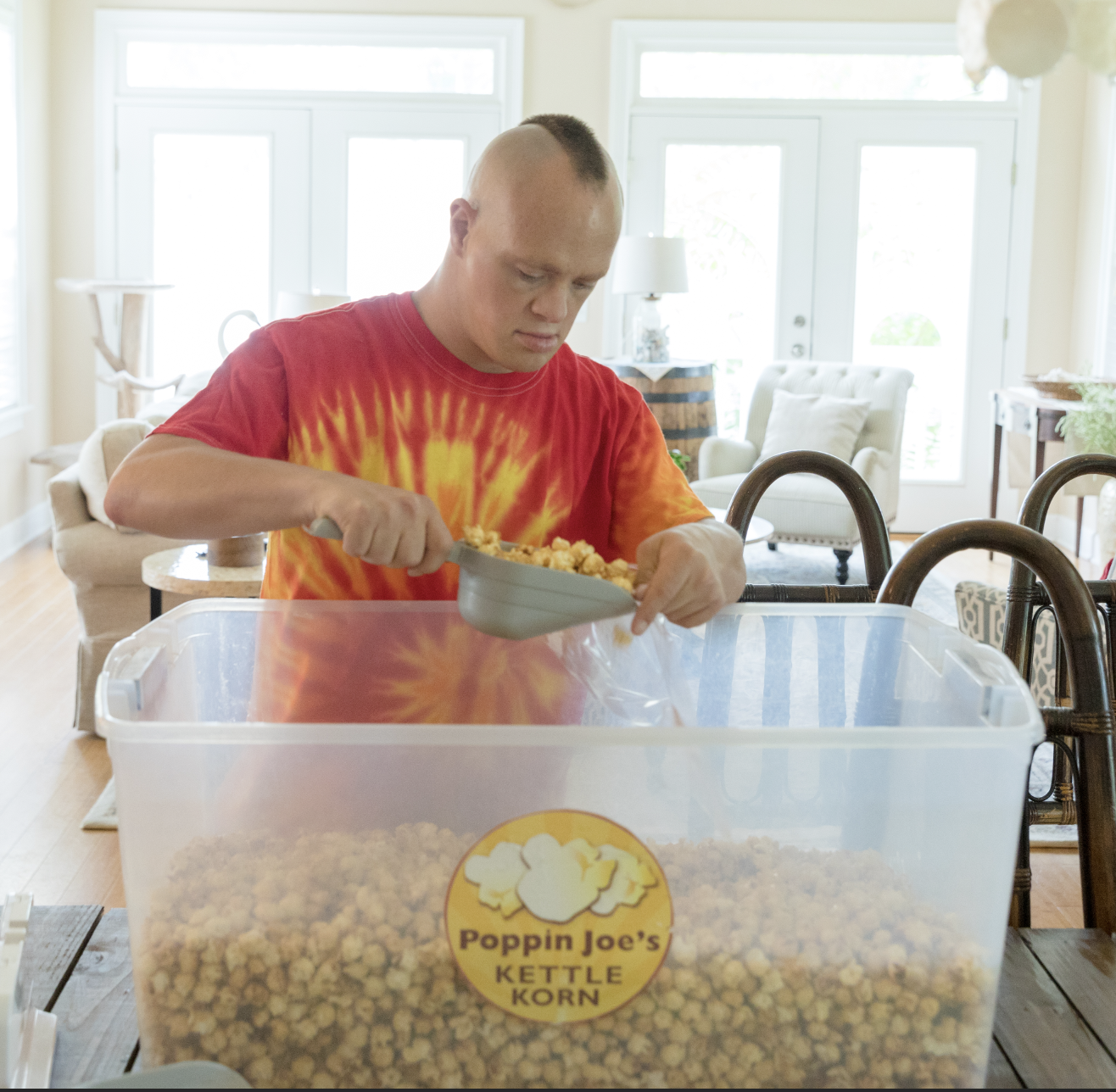 Joe Steffy working in his popcorn business